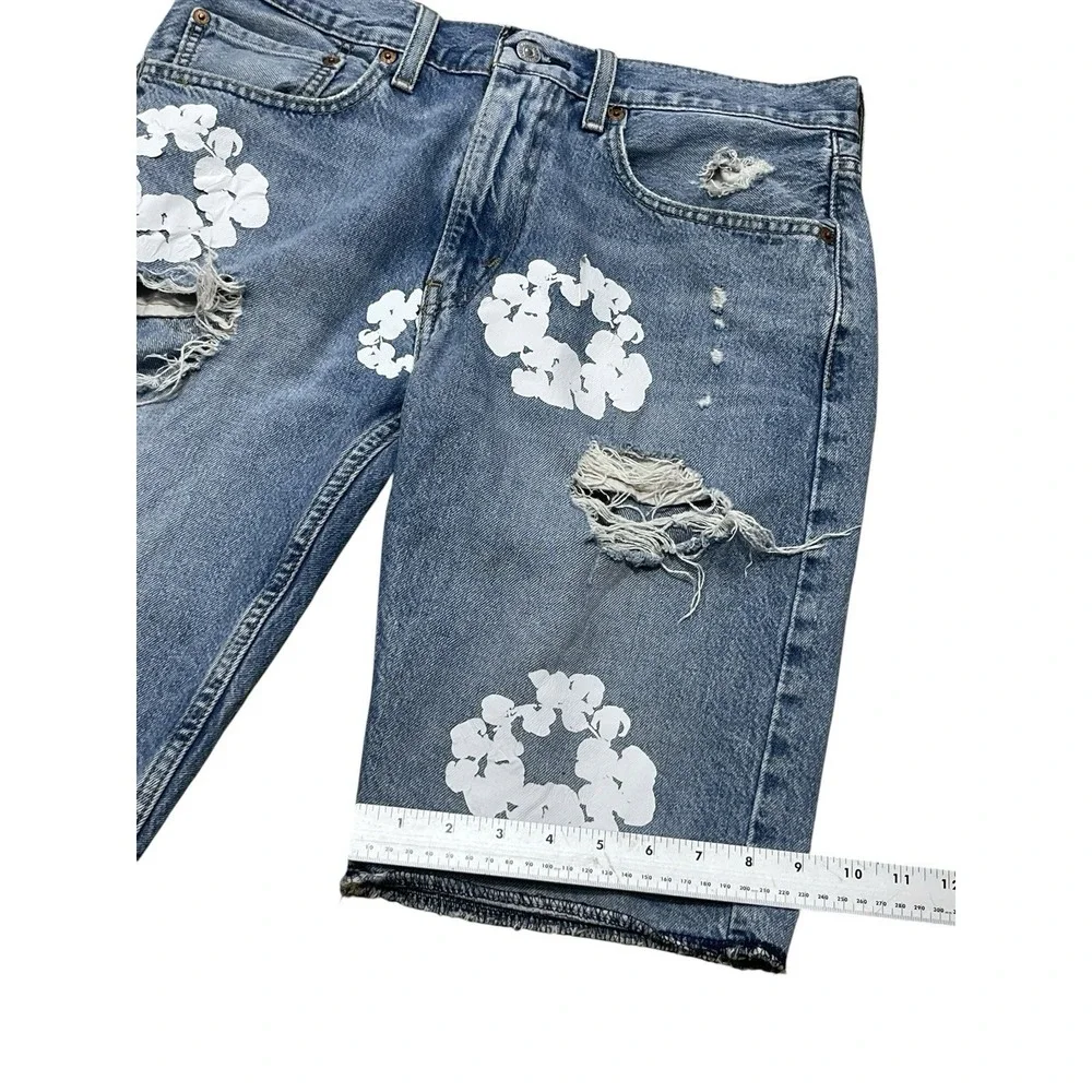 Levi 412 Cutoff Grunge Painted Stamped Denim  Men's Jean Shorts Size 34